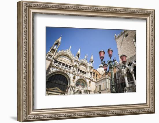 Basilica San Marcoand street lamp, Venice, Veneto, Italy-Russ Bishop-Framed Photographic Print