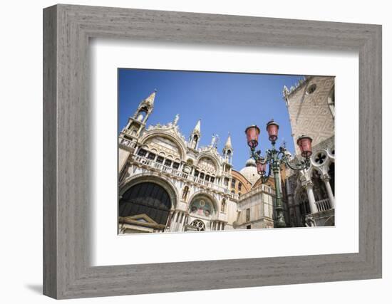 Basilica San Marcoand street lamp, Venice, Veneto, Italy-Russ Bishop-Framed Photographic Print