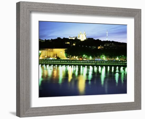Basilique Notre Dame De Fourviere, Tour Mettalique, River Saone, Lyon, Rhone, France-David Hughes-Framed Photographic Print
