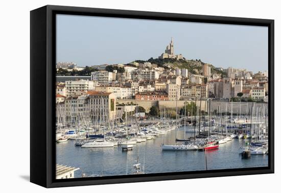 Basilique Notre-Dame De La Garde, Old Port of Marseille Harbour (Vieux Port), Marseille-Chris Hepburn-Framed Premier Image Canvas