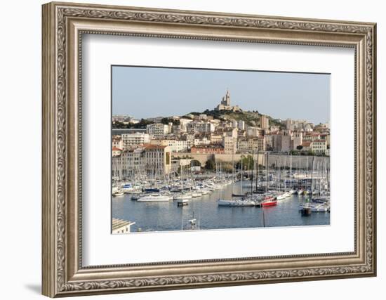 Basilique Notre-Dame De La Garde, Old Port of Marseille Harbour (Vieux Port), Marseille-Chris Hepburn-Framed Photographic Print