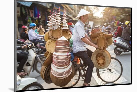 Basket and Hat Seller on Bicycle, Hanoi, Vietnam-Peter Adams-Mounted Photographic Print
