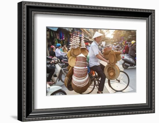 Basket and Hat Seller on Bicycle, Hanoi, Vietnam-Peter Adams-Framed Photographic Print