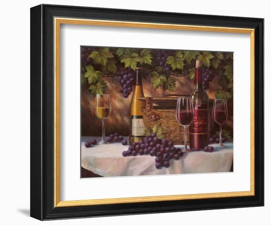 Basket, Bottles & Grapes-Unknown Chiu-Framed Art Print