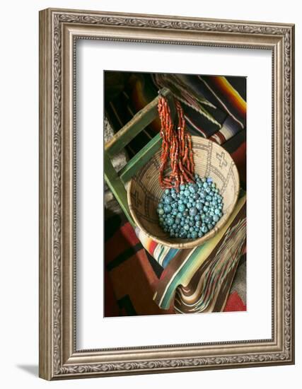 Basket Containing Round Turquoise Beads, Santa Fe, New Mexico, USA-Julien McRoberts-Framed Photographic Print