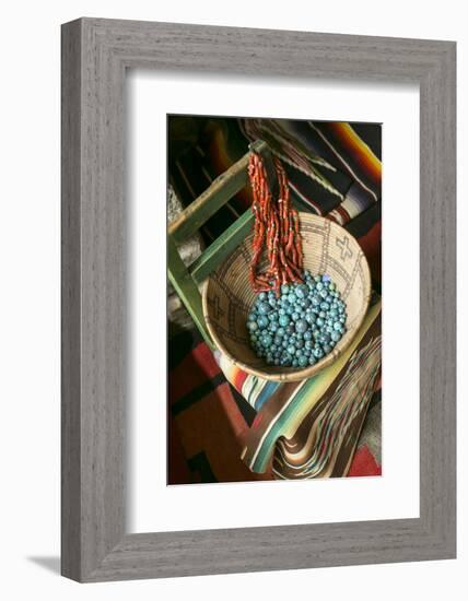 Basket Containing Round Turquoise Beads, Santa Fe, New Mexico, USA-Julien McRoberts-Framed Photographic Print