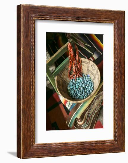 Basket Containing Round Turquoise Beads, Santa Fe, New Mexico, USA-Julien McRoberts-Framed Photographic Print