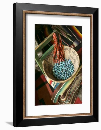 Basket Containing Round Turquoise Beads, Santa Fe, New Mexico, USA-Julien McRoberts-Framed Photographic Print