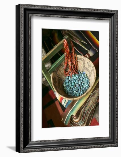 Basket Containing Round Turquoise Beads, Santa Fe, New Mexico, USA-Julien McRoberts-Framed Photographic Print