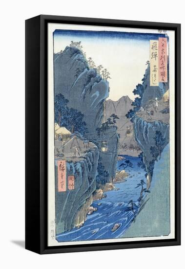 Basket Ferry, Kagowatashi, Hida Province-Ando Hiroshige-Framed Premier Image Canvas