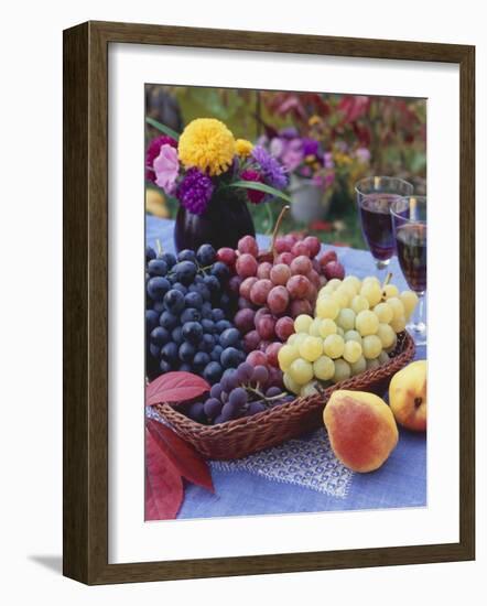 Basket of Grapes with Pears in Foreground-Vladimir Shulevsky-Framed Photographic Print
