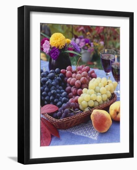 Basket of Grapes with Pears in Foreground-Vladimir Shulevsky-Framed Photographic Print