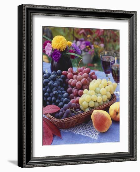 Basket of Grapes with Pears in Foreground-Vladimir Shulevsky-Framed Photographic Print