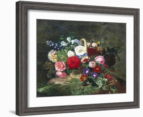 Basket of Roses, Dahlias and Morning Glory with Honeysuckle-Johan Laurentz Jensen-Framed Giclee Print