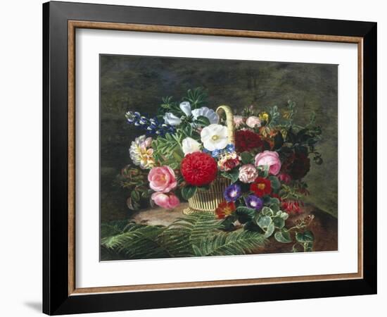 Basket of Roses, Dahlias and Morning Glory with Honeysuckle-Johan Laurentz Jensen-Framed Giclee Print