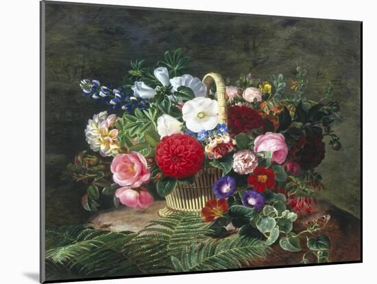 Basket of Roses, Dahlias and Morning Glory with Honeysuckle-Johan Laurentz Jensen-Mounted Giclee Print