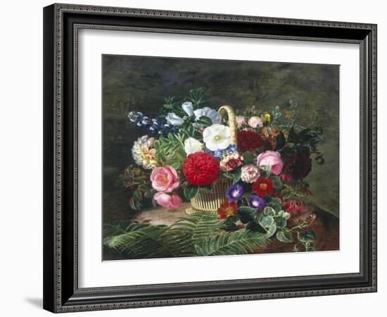 Basket of Roses, Dahlias and Morning Glory with Honeysuckle-Johan Laurentz Jensen-Framed Giclee Print