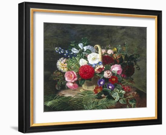 Basket of Roses, Dahlias and Morning Glory with Honeysuckle-Johan Laurentz Jensen-Framed Giclee Print