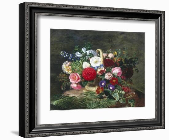 Basket of Roses, Dahlias and Morning Glory with Honeysuckle-Johan Laurentz Jensen-Framed Giclee Print