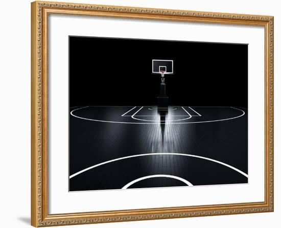 Basketball Court. Photorealistic 3D Illustration of a Sport Arena Background-Serg Klyosov-Framed Art Print