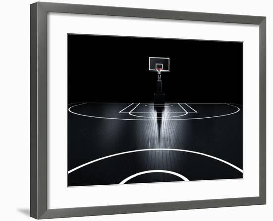 Basketball Court. Photorealistic 3D Illustration of a Sport Arena Background-Serg Klyosov-Framed Art Print