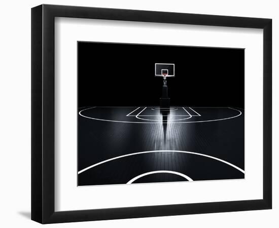 Basketball Court. Photorealistic 3D Illustration of a Sport Arena Background-Serg Klyosov-Framed Art Print