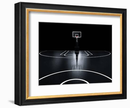 Basketball Court. Photorealistic 3D Illustration of a Sport Arena Background-Serg Klyosov-Framed Art Print