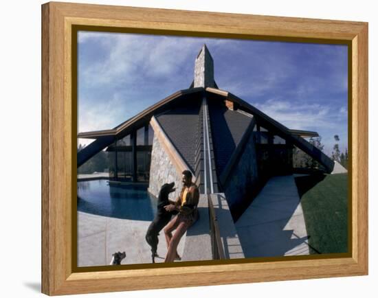 Basketball Legend Wilt Chamberlain with Dog Outside His Home-Ralph Crane-Framed Premier Image Canvas