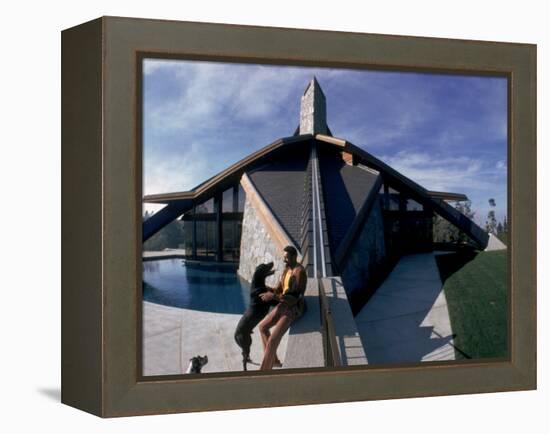 Basketball Legend Wilt Chamberlain with Dog Outside His Home-Ralph Crane-Framed Premier Image Canvas