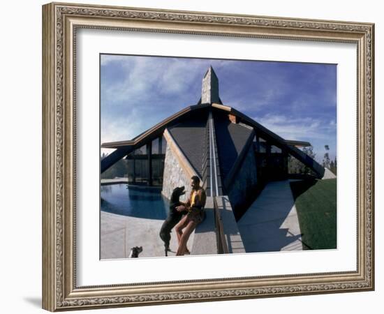 Basketball Legend Wilt Chamberlain with Dog Outside His Home-Ralph Crane-Framed Premium Photographic Print