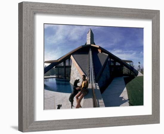 Basketball Legend Wilt Chamberlain with Dog Outside His Home-Ralph Crane-Framed Premium Photographic Print