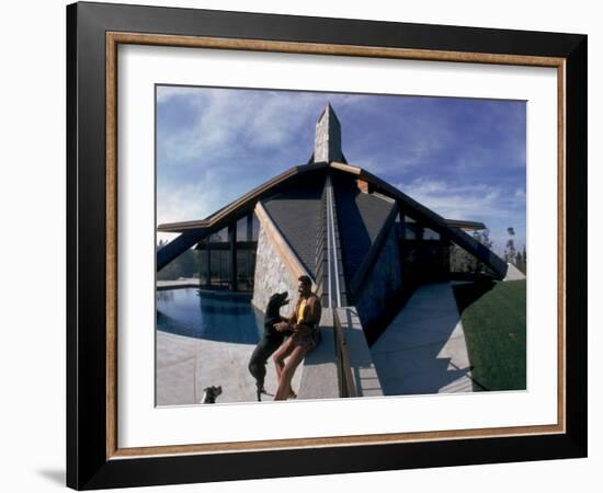 Basketball Legend Wilt Chamberlain with Dog Outside His Home-Ralph Crane-Framed Premium Photographic Print