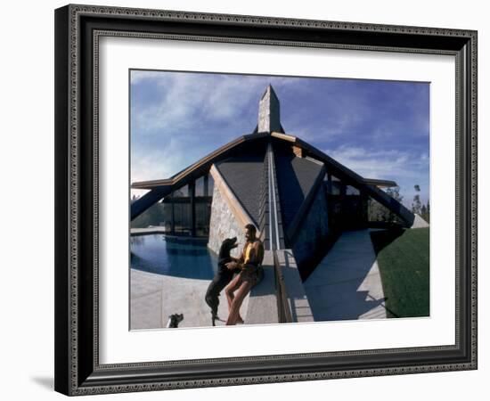 Basketball Legend Wilt Chamberlain with Dog Outside His Home-Ralph Crane-Framed Premium Photographic Print