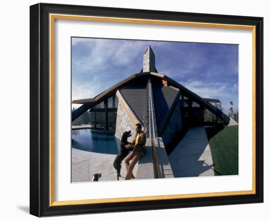 Basketball Legend Wilt Chamberlain with Dog Outside His Home-Ralph Crane-Framed Premium Photographic Print