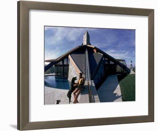 Basketball Legend Wilt Chamberlain with Dog Outside His Home-Ralph Crane-Framed Premium Photographic Print