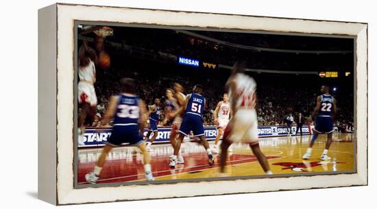 Basketball match in progress, Chicago Bulls, Chicago Stadium, Chicago, Cook County, Illinois, USA-null-Framed Premier Image Canvas