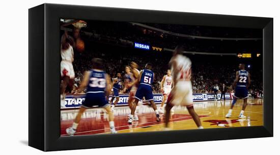 Basketball match in progress, Chicago Bulls, Chicago Stadium, Chicago, Cook County, Illinois, USA-null-Framed Premier Image Canvas
