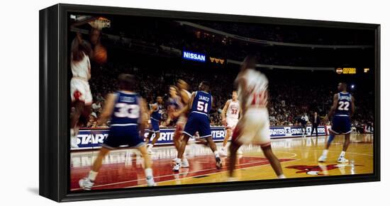 Basketball match in progress, Chicago Bulls, Chicago Stadium, Chicago, Cook County, Illinois, USA-null-Framed Premier Image Canvas