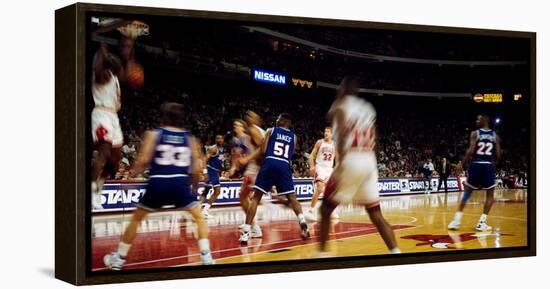 Basketball match in progress, Chicago Bulls, Chicago Stadium, Chicago, Cook County, Illinois, USA-null-Framed Premier Image Canvas