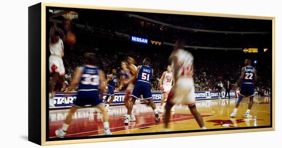 Basketball match in progress, Chicago Bulls, Chicago Stadium, Chicago, Cook County, Illinois, USA-null-Framed Premier Image Canvas