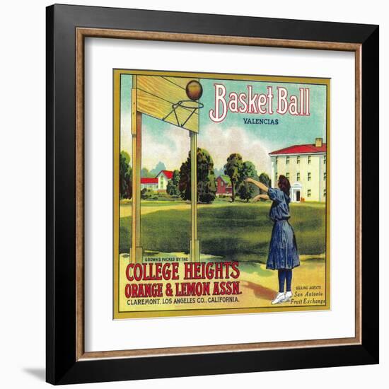 Basketball Orange Label - Claremont, CA-Lantern Press-Framed Art Print