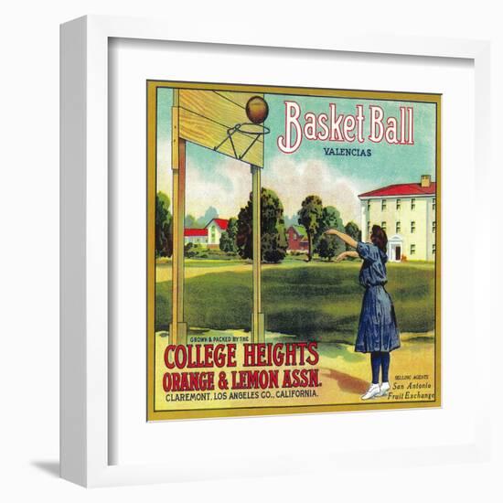 Basketball Orange Label - Claremont, CA-Lantern Press-Framed Art Print