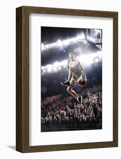 Basketball Player in Action Flying High and Scoring-Eugene Onischenko-Framed Photographic Print