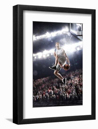 Basketball Player in Action Flying High and Scoring-Eugene Onischenko-Framed Photographic Print