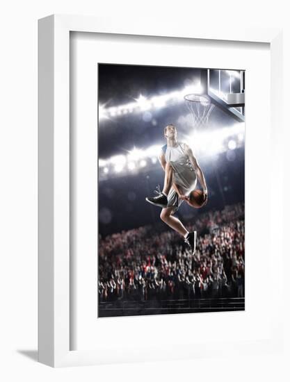 Basketball Player in Action Flying High and Scoring-Eugene Onischenko-Framed Photographic Print