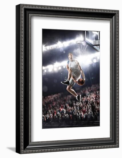 Basketball Player in Action Flying High and Scoring-Eugene Onischenko-Framed Photographic Print