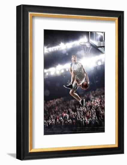 Basketball Player in Action Flying High and Scoring-Eugene Onischenko-Framed Photographic Print