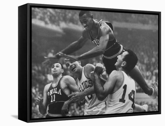 Basketball Player Wilt Chamberlain in Game Against the Celtics-George Silk-Framed Premier Image Canvas