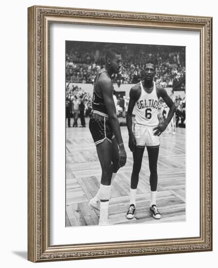 Basketball Players Bill Russell and Wilt Chamberlain During Game-null-Framed Premium Photographic Print