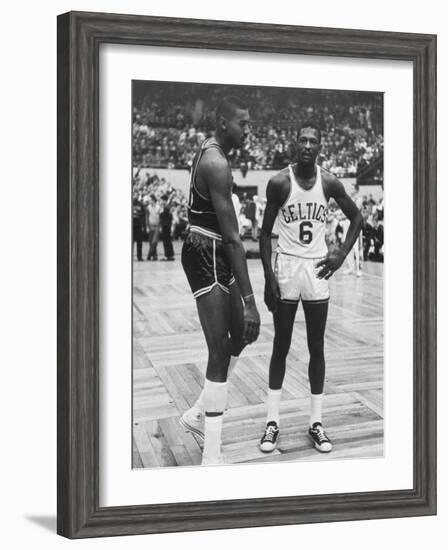 Basketball Players Bill Russell and Wilt Chamberlain During Game-null-Framed Premium Photographic Print